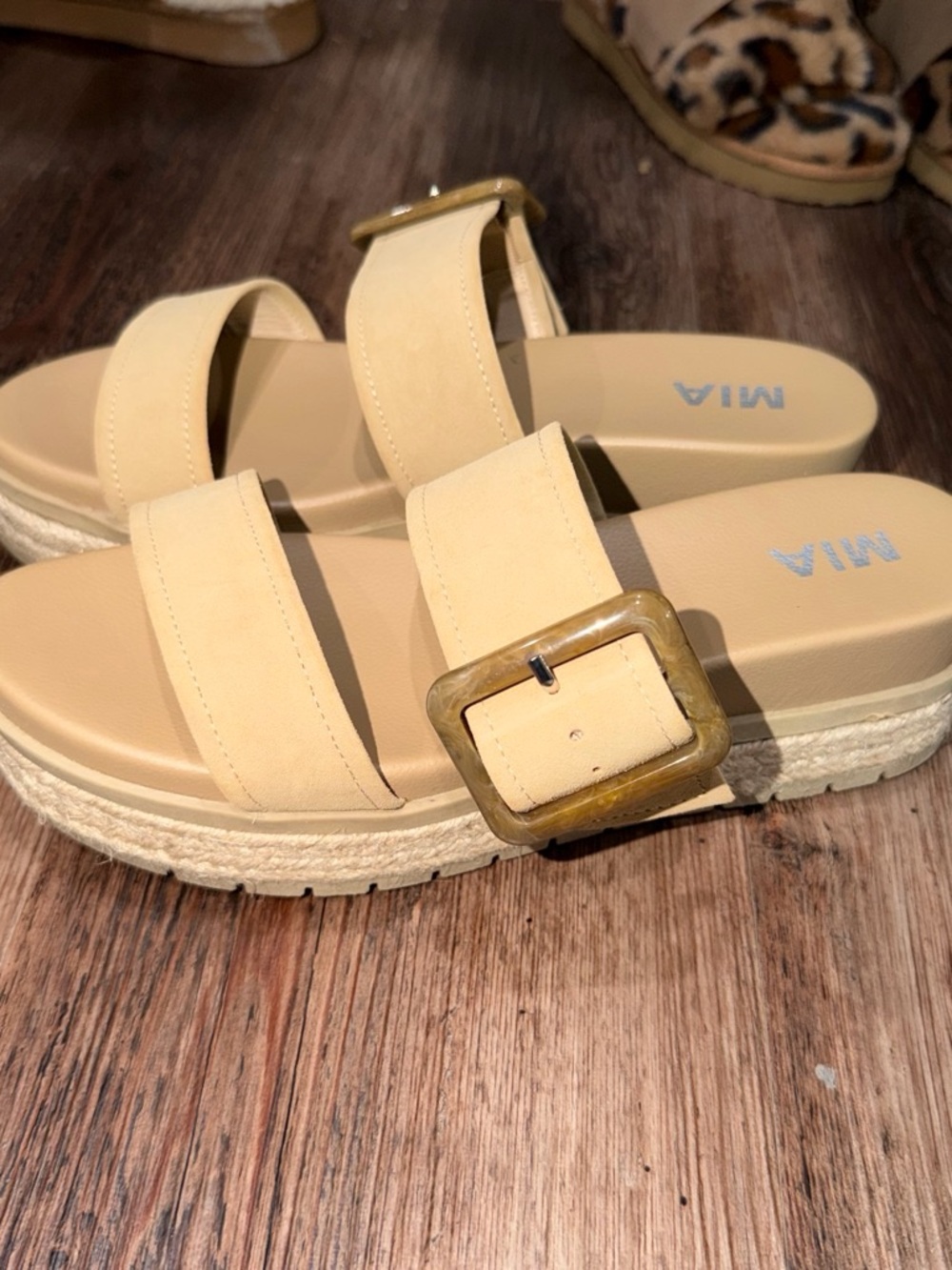 MIA Cream Double-Strap Platform Slide Sandals with Buckle